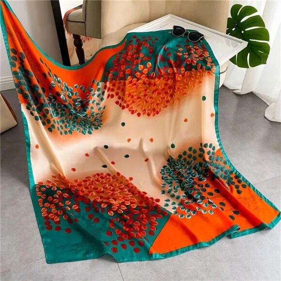Boho Chic Retro Leaf Print Square Scarf - Durable Polyester, Versatile. - Picture 3 of 5
